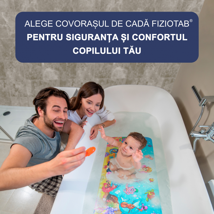 Covoras pentru cada, anti-alunecare, FizioTab®, 100×40 cm, Petrecere sub Apa, Mica Sirena si Prietenii [5]
