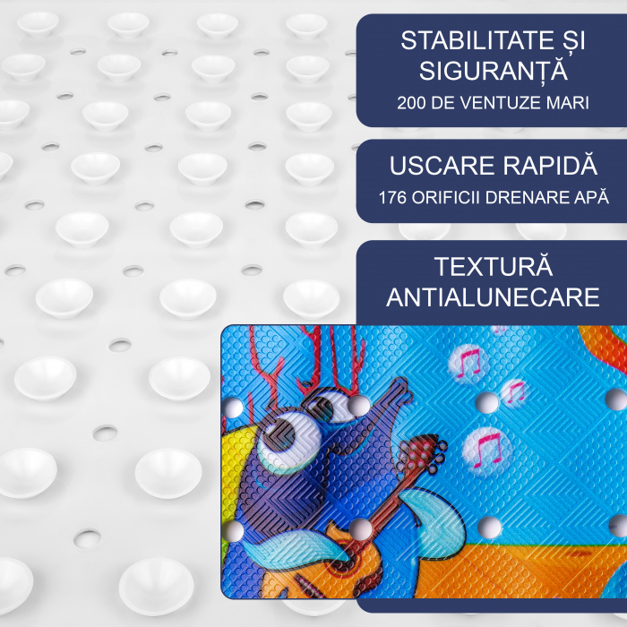 Covoras pentru cada, anti-alunecare, FizioTab®, 100×40 cm, Petrecere sub Apa, Mica Sirena si Prietenii [3]