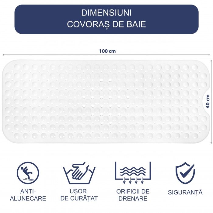 Covoras pentru cada, anti-alunecare, FizioTab®, 100x40 cm, Alb [5]
