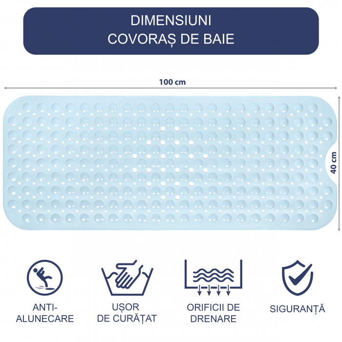 Covoras pentru cada, anti-alunecare, FizioTab®, 100x40 cm, Albastru Deschis [5]