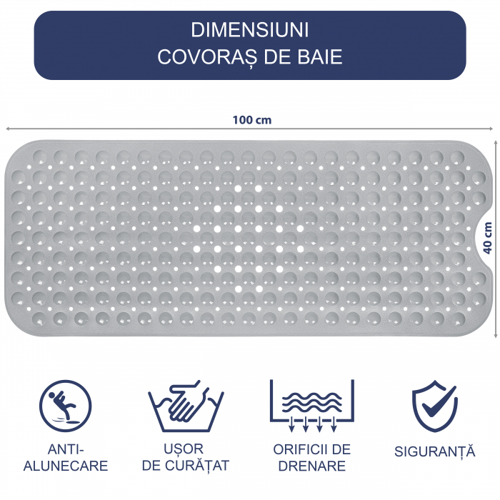 Covoras pentru cada, anti-alunecare, FizioTab®, 100x40 cm, Gri [5]