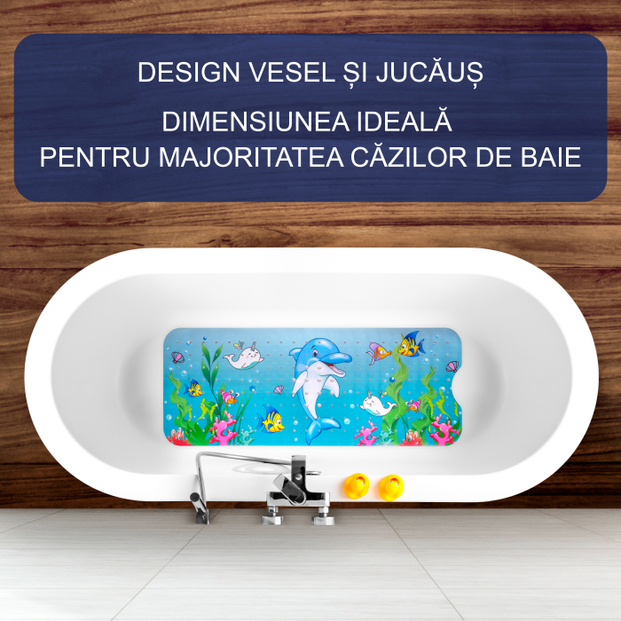 Covoras pentru cada, anti-alunecare, FizioTab®, 100x40 cm, Multicolor, Delfin [2]