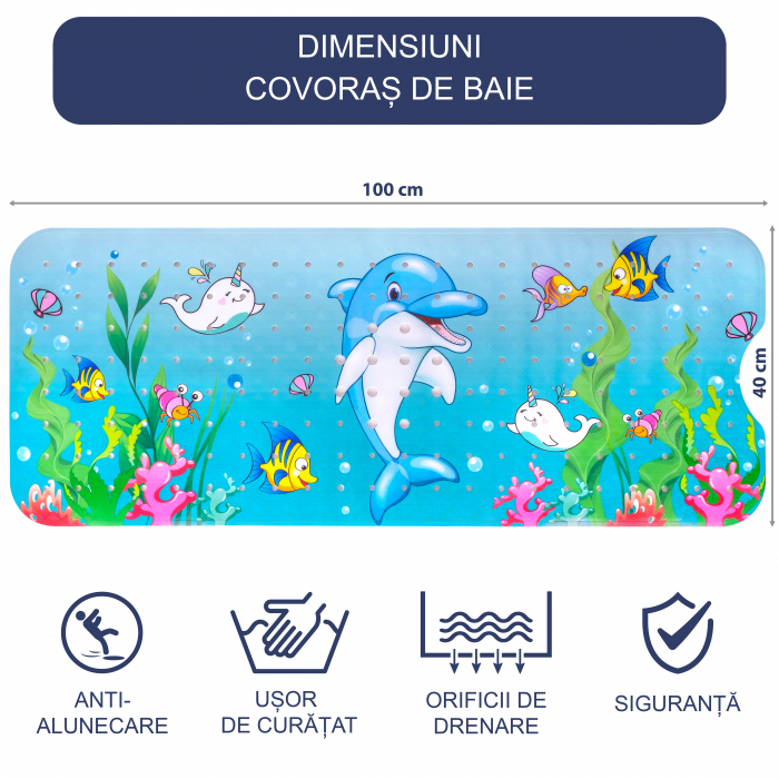 Covoras pentru cada, anti-alunecare, FizioTab®, 100x40 cm, Multicolor, Delfin [4]