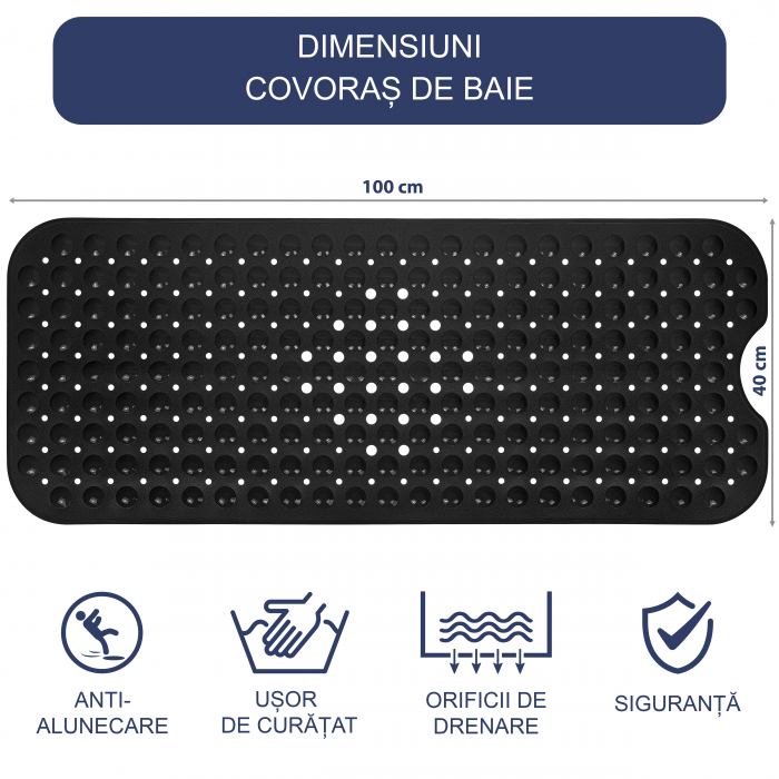 Covoras pentru cada, anti-alunecare, FizioTab®, 100x40 cm, Negru [2]