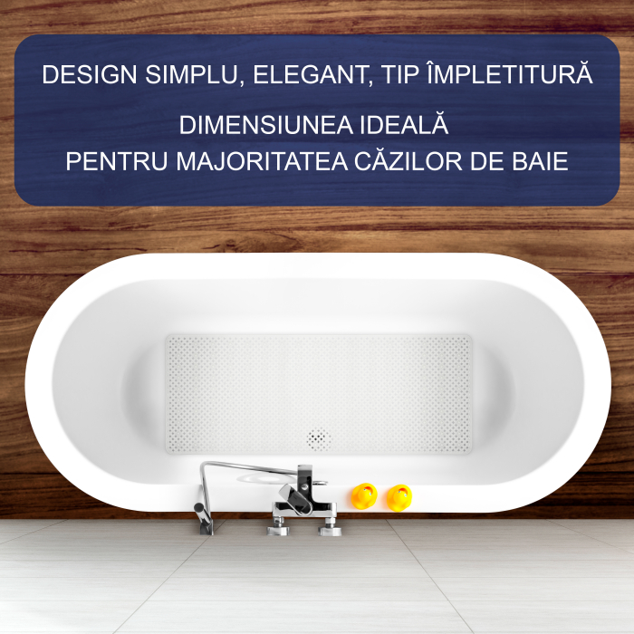 Covoras pentru cada, anti-alunecare, FizioTab®, 100x40 cm, tip impletitura, Alb [2]
