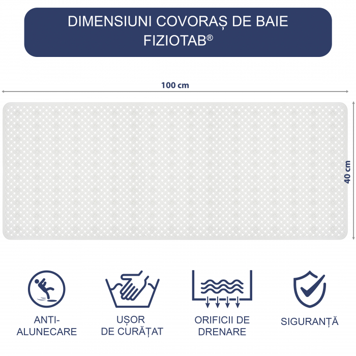 Covoras pentru cada, anti-alunecare, FizioTab®, 100x40 cm, tip impletitura, Alb [4]