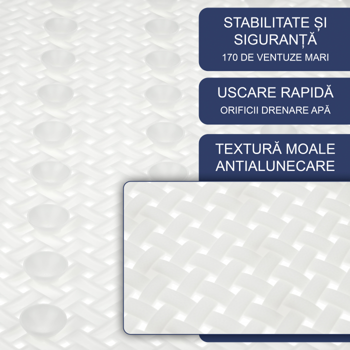 Covoras pentru cada, anti-alunecare, FizioTab®, 100x40 cm, tip impletitura, Alb [3]