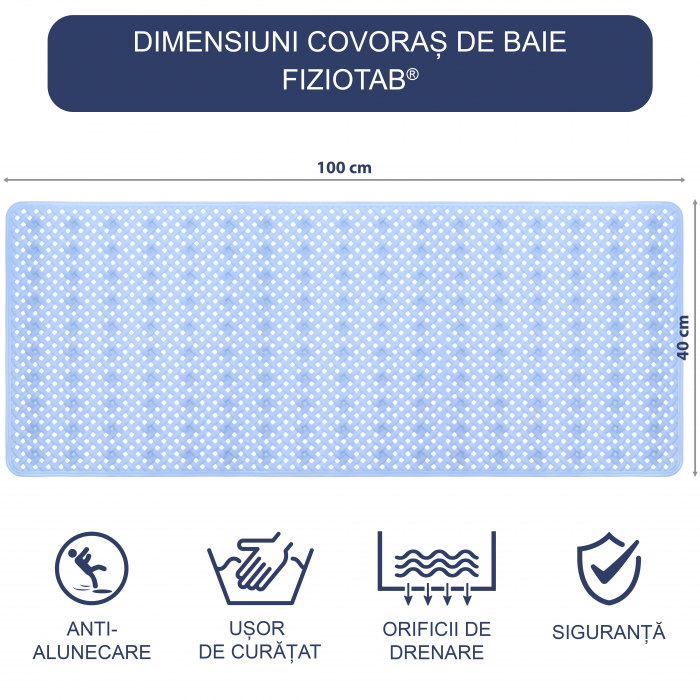 Covoras pentru cada, anti-alunecare, FizioTab®, 100x40 cm, tip impletitura, Albastru [4]