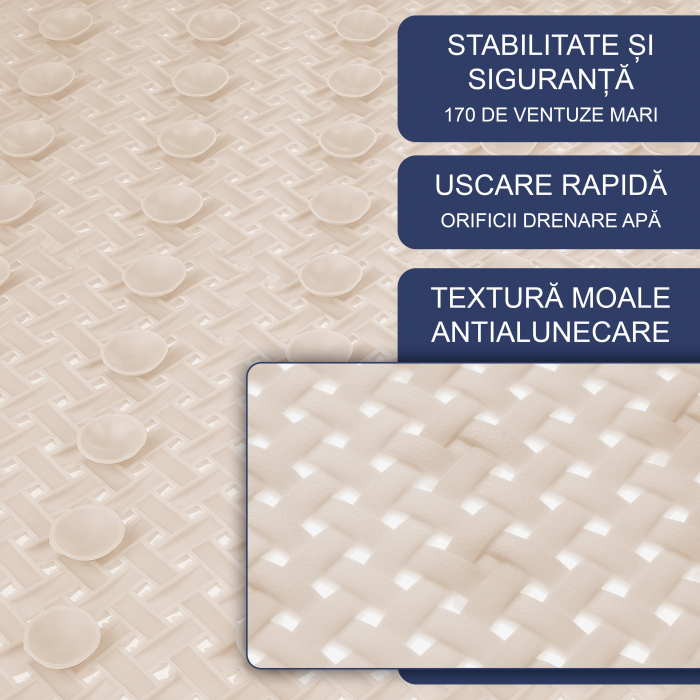 Covoras pentru cada, anti-alunecare, FizioTab®, 100x40 cm, tip impletitura, Bej [3]