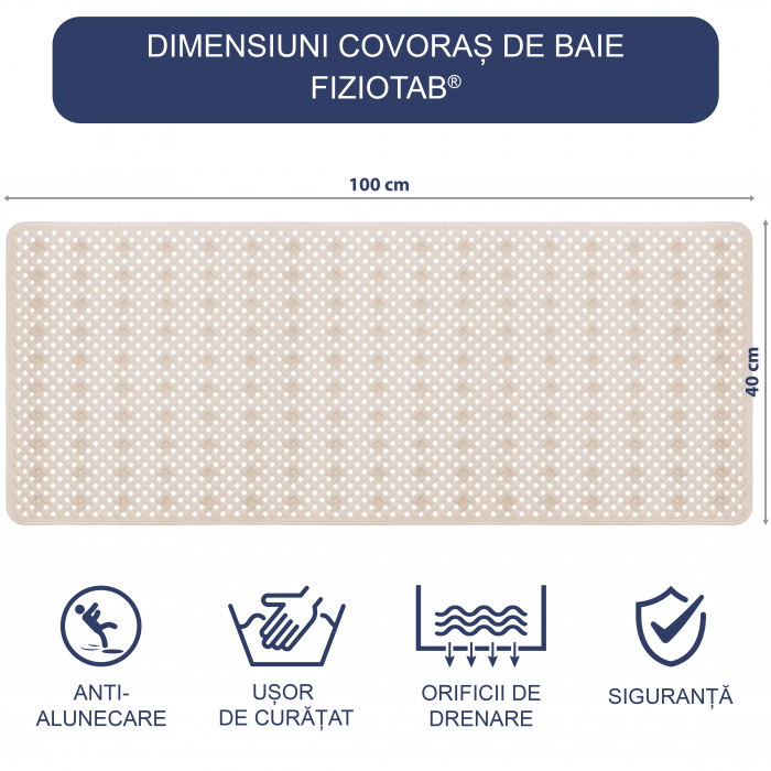 Covoras pentru cada, anti-alunecare, FizioTab®, 100x40 cm, tip impletitura, Bej [4]