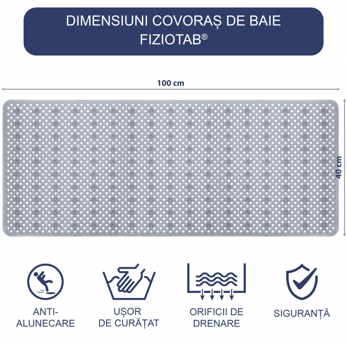 Covoras pentru cada, anti-alunecare, FizioTab®, 100x40 cm, tip impletitura, Gri [4]