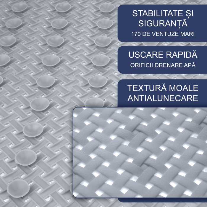 Covoras pentru cada, anti-alunecare, FizioTab®, 100x40 cm, tip impletitura, Gri [3]