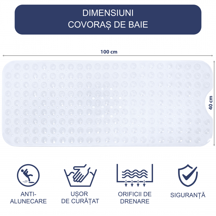 Covoras pentru cada, anti-alunecare, FizioTab®, 100x40 cm, Transparent [3]