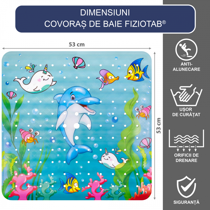Covoras pentru dus antiderapant FizioTab®, 53x53 cm, Multicolor, Delfin [4]