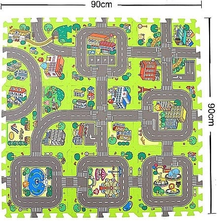 Covoras Puzzle FizioTab® din Spuma EVA, 9 Piese, Imprimeu Stradal si Animale, 90x90 cm [4]