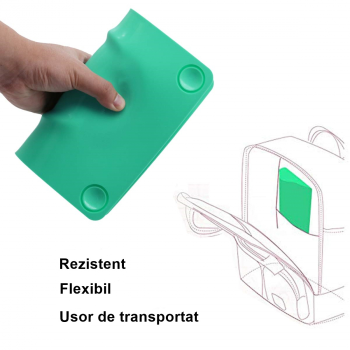 Farfurie compartimentata din silicon FizioTab®, bol de invatare pentru copii cu ventuze, forma catelus, 25.5 cm X 19.5 cm, Verde [5]