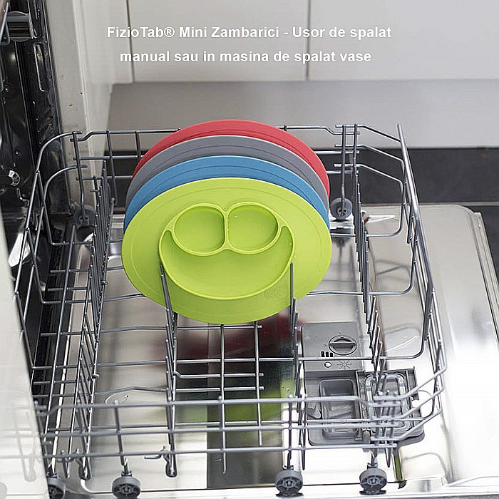 Farfurie Invatare din Silicon pentru Copii, FizioTab®, 3 Compartimente, Mini Zambarici, Albastru [5]