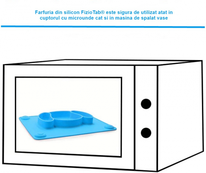 Farfurie Invatare din Silicon pentru Copii, FizioTab®, Antialunecare, 3 Compartimente, Catelus, Albastru [9]