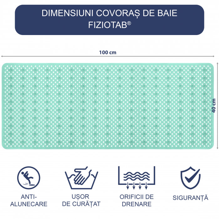 Covoras pentru cada, anti-alunecare, FizioTab®, 100x40 cm, tip impletitura, Verde [4]