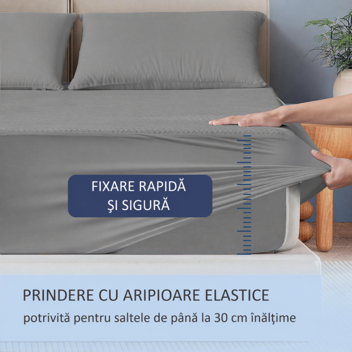 Husa Premium Protectie Saltea Impermeabila FizioTab®, 160x200x30cm, Moale cu Vascoza din Bambus, Matlasata, Respirabila, Lavabila, membrana TPU, Gri [4]