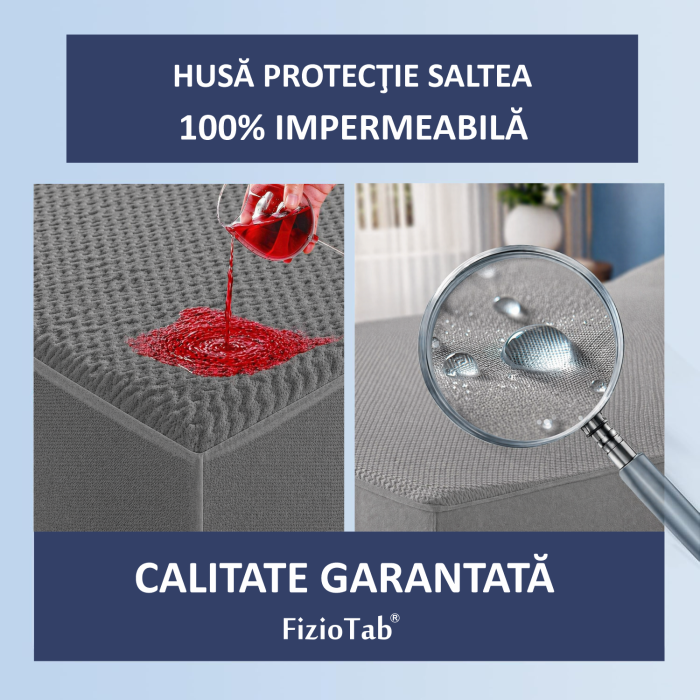 Husa Premium Protectie Saltea Impermeabila FizioTab®, 160x200x30cm, Moale cu Vascoza din Bambus, Matlasata, Respirabila, Lavabila, membrana TPU, Gri [3]