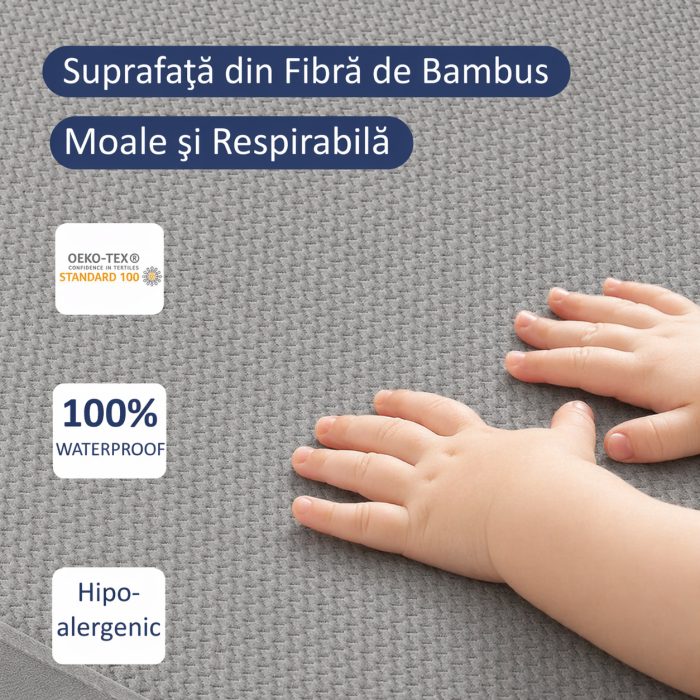 Husa Premium Protectie Saltea Impermeabila FizioTab®, 160x200x30cm, Moale cu Vascoza din Bambus, Matlasata, Respirabila, Lavabila, membrana TPU, Gri [2]
