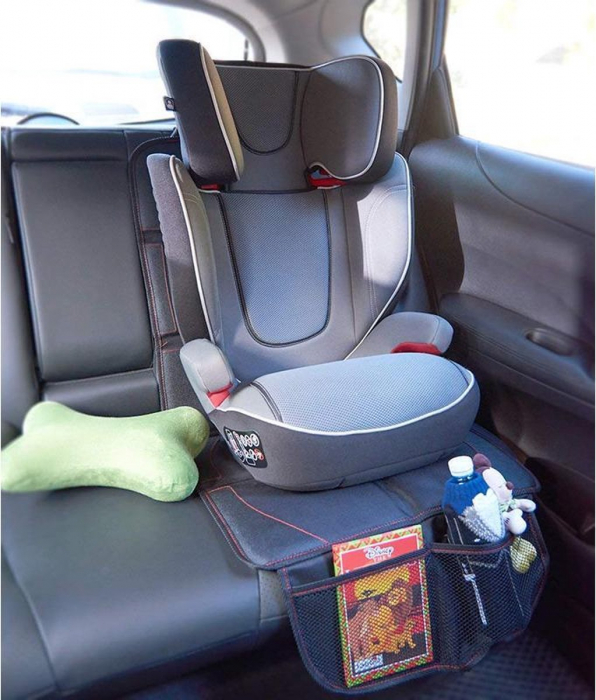 Husa Protectie Bancheta Auto FizioTab®, 2 Buzunare de Depozitare, Impermeabila, 120 X 48 cm, Negru cu Fire Rosii [4]