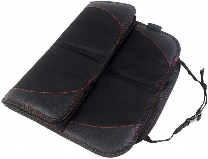 Husa Protectie Bancheta Auto FizioTab®, 2 Buzunare de Depozitare, Impermeabila, 120 X 48 cm, Negru cu Fire Rosii [8]