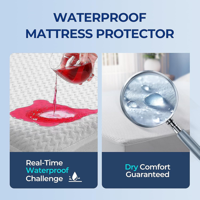 Husa Protectie Saltea Impermeabila FizioTab®, Matlasata, 90x200x30cm, Material Premium cu Vascoza din Bambus,  Moale, Respirabila, Lavabila, Prindere Aripioare cu Elastic, Alb [2]