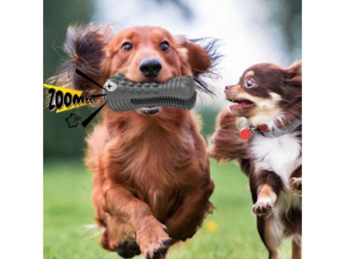 Jucarie de Ros pentru Caini, FizioTab®, Crocodil, Dog Dental Chew Toy, Gri, Cadou Periuta de Curatat [2]