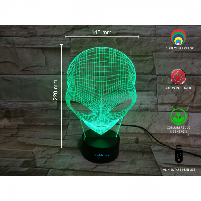 Lampa De Veghe 3D LED FizioTab®, 7 Culori, Lumina Ambientala, Alimentare USB, Alien [4]