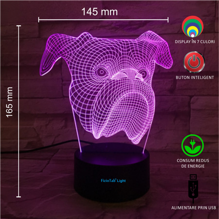 Lampa De Veghe 3D LED FizioTab® 7 Culori, Lumina Ambientala, Alimentare USB, Bulldog [3]