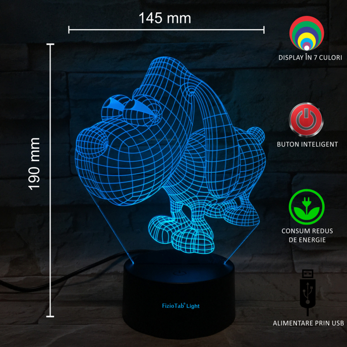 Lampa De Veghe 3D LED FizioTab®, 7 Culori, Lumina Ambientala, Alimentare USB, Catelus [3]