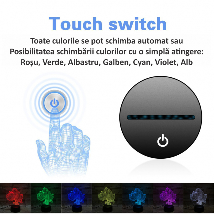Lampa De Veghe 3D LED FizioTab®, 7 Culori, Lumina Ambientala, Alimentare USB, Catelus [2]