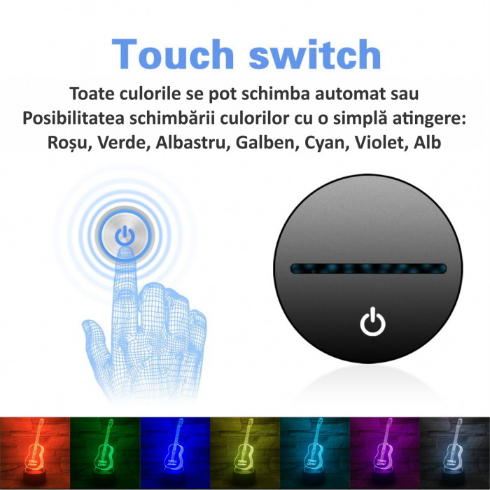 Lampa De Veghe 3D LED FizioTab 7 Culori, Lumina Ambientala, Alimentare USB, Chitara [2]