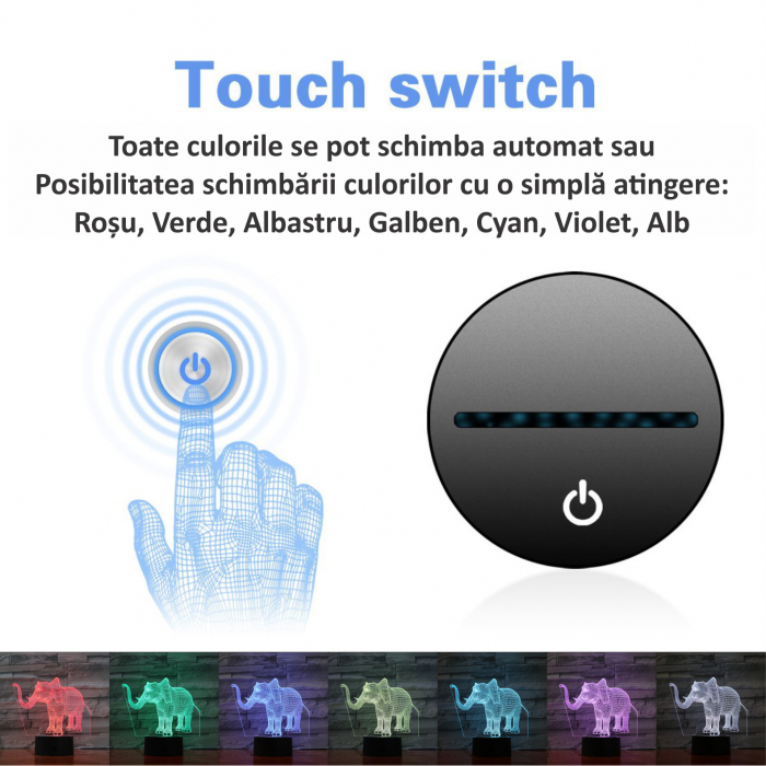 Lampa De Veghe 3D LED FizioTab® 7 Culori, Lumina Ambientala, Alimentare USB, Elefant [2]