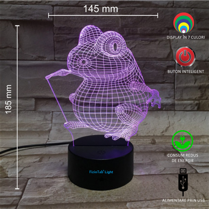 Lampa De Veghe 3D LED FizioTab®, 7 Culori, Lumina Ambientala, Alimentare USB,  Broscuta [3]