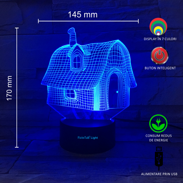 Lampa De Veghe 3D LED FizioTab®, 7 Culori, Lumina Ambientala, Alimentare USB, Casuta [3]