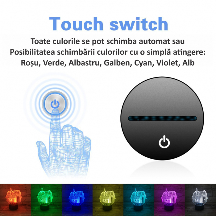 Lampa De Veghe 3D LED FizioTab®, 7 Culori, Lumina Ambientala, Alimentare USB, Casuta [2]