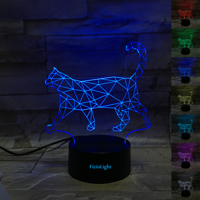 Lampa De Veghe 3D LED FizioTab®, 7 Culori, Lumina Ambientala, Alimentare USB, Pisica 2 [1]