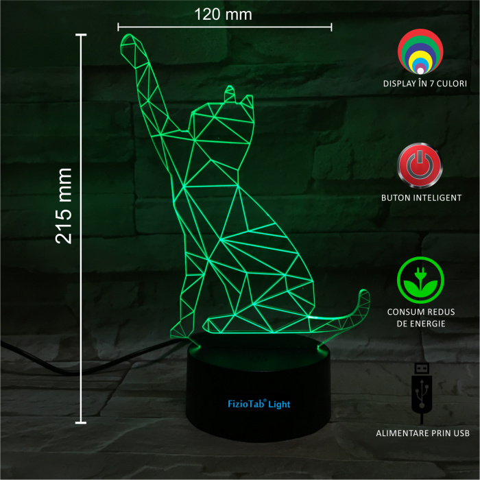 Lampa De Veghe 3D LED FizioTab®, 7 Culori, Lumina Ambientala, Alimentare USB, Pisica [2]