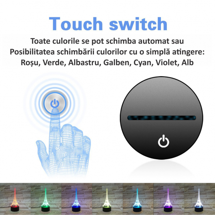 Lampa De Veghe 3D LED FizioTab® 7 Culori, Lumina Ambientala, Alimentare USB, Turnul Eiffel [2]