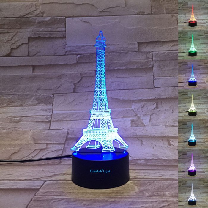 Lampa De Veghe 3D LED FizioTab® 7 Culori, Lumina Ambientala, Alimentare USB, Turnul Eiffel [1]