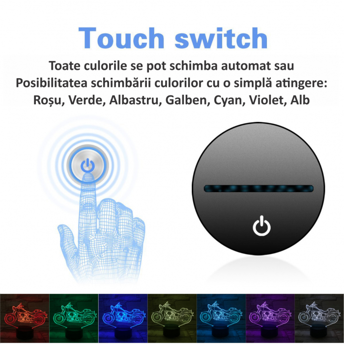 Lampa De Veghe 3D LED FizioTab® 7 Culori, Lumina Ambientala, Alimentare USB, Motocicleta [2]