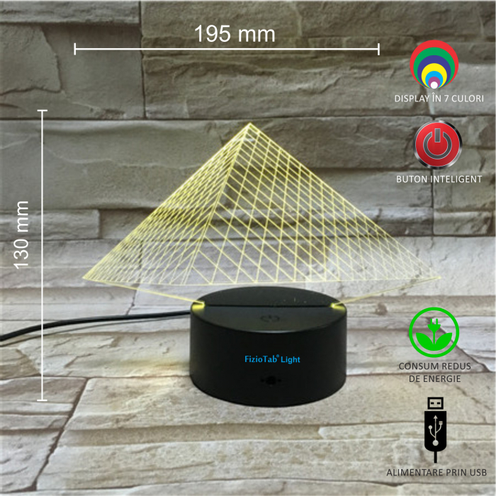Lampa De Veghe 3D LED FizioTab®, 7 Culori, Lumina Ambientala, Alimentare USB, Piramida [3]
