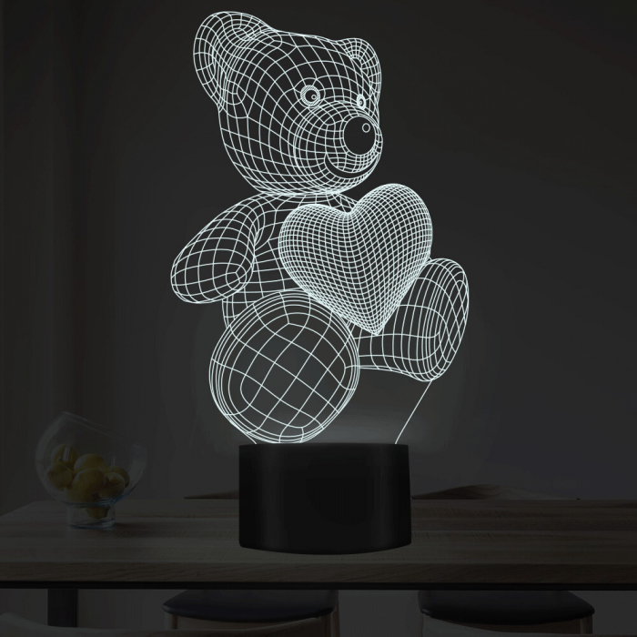 Lampa De Veghe 3D LED FizioTab® 7 Culori, Lumina Ambientala, Alimentare USB, Ursulet [5]