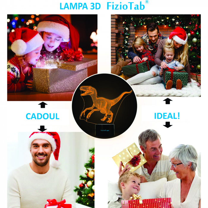 Lampa De Veghe 3D LED  FizioTab® 7 Culori, Lumina Ambientala, Alimentare USB, Velociraptor [4]