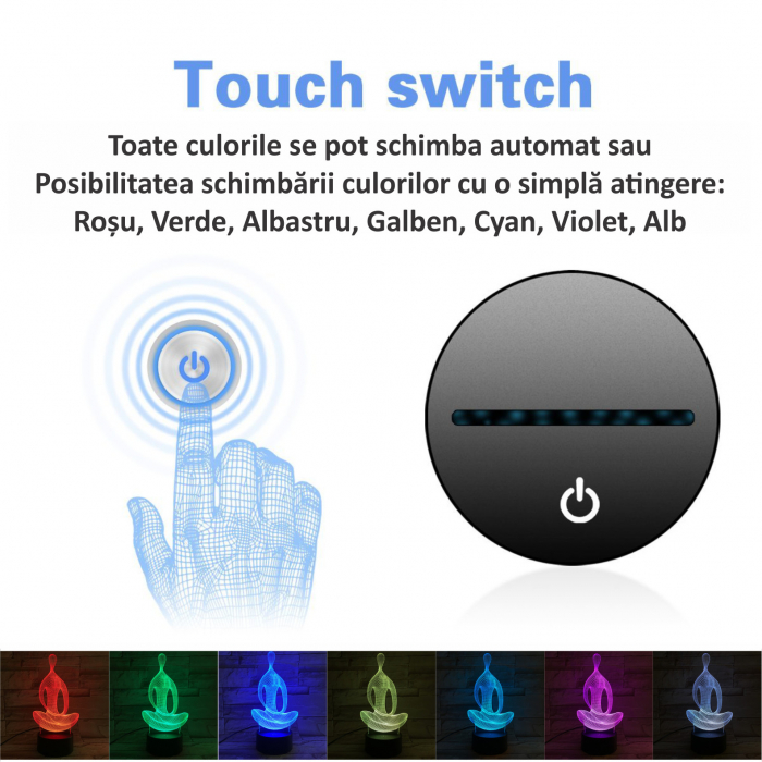 Lampa De Veghe 3D LED FizioTab®, 7 Culori, Lumina Ambientala, Alimentare USB, Yoga [2]