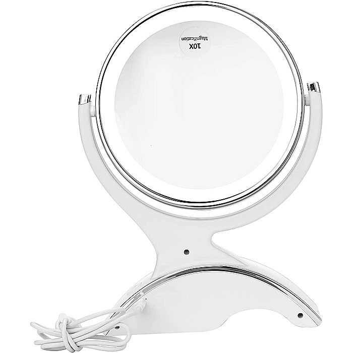 Oglinda Cosmetica FizioTab®, Iluminata Led, Dimabila, 2 Fete, Marire 10X, Baterii si Cablu USB Incluse, Alb [11]