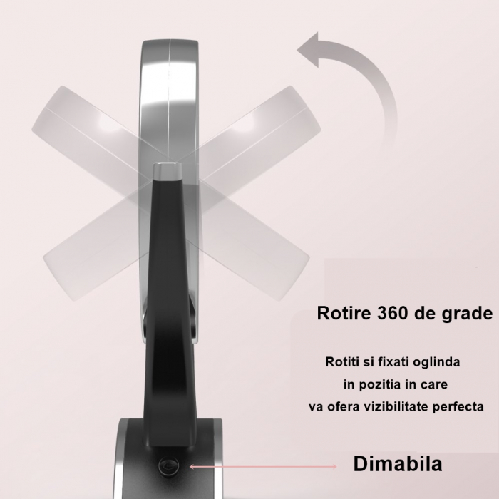 Oglinda Cosmetica FizioTab®, Iluminata Led, Dimabila, 2 Fete, Marire 10X, Baterii si Cablu USB Incluse, Negru [5]